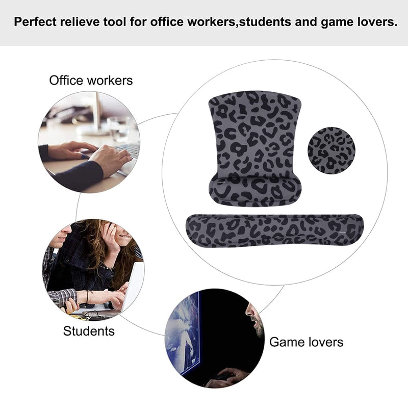 [Australia - AusPower] - MOSISO Wrist Rest Support for Mouse Pad&Keyboard Set, Leopard Grain Ergonomic Mousepad&Coaster Non-Slip Base Home/Office Pain Relief&Easy Typing Cushion with Neoprene Cloth&Raised Memory Foam, Black 