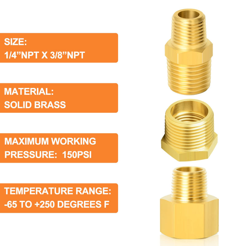 [Australia - AusPower] - GASHER 15PCS Brass Pipe Fitting, Hex Bushing, Reducer Adapter, Reducing Hex Nipple 3/8 Inch NPT x 1/4 Inch NPT 3/8" NPT x 1/4" NPT 15 