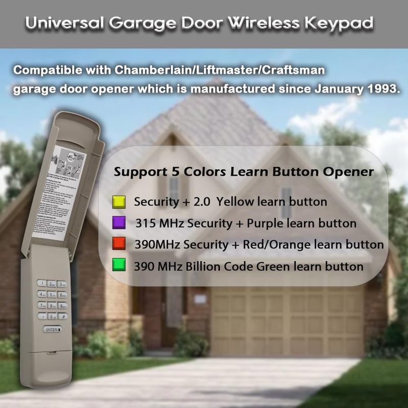 [Australia - AusPower] - Universal Garage Door Opener Keypad, Compatible with liftmaster/Chamberlain/Craftsman Opener with Red/Orange, Yellow, Purple, Green Color Learn Button, Replace G940EV-P2, 878max, 877max, 877LM 