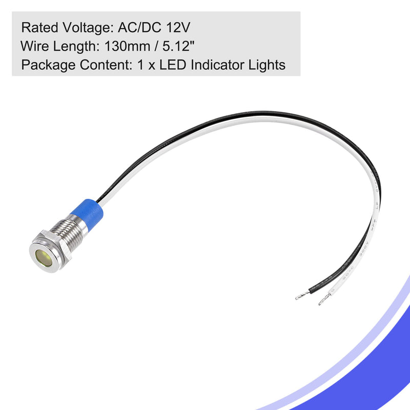 [Australia - AusPower] - MECCANIXITY Indicator LED Light 12V 8mm M8 Panel Mount Metal Waterproof Signal Lamp 130mm Wire with O Ring, Yellow 