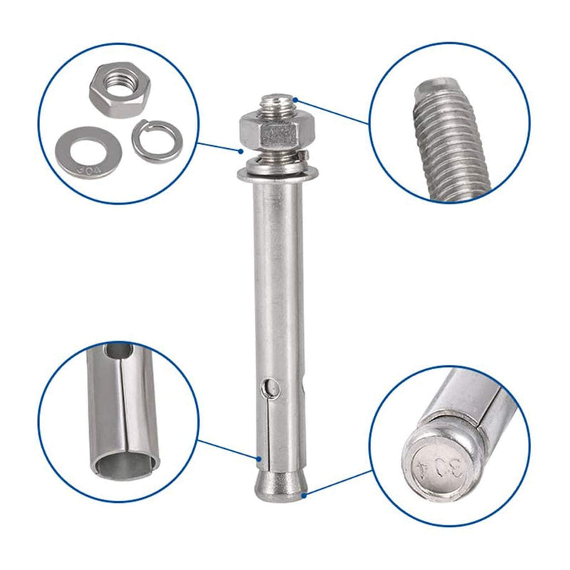 [Australia - AusPower] - 2 Pcs M12 x 80mm 304 Stainless Steel Expansion Bolt External Hex Expansion Screw Bolt Sleeve Anchor，Pool-Safety-Cover Expansion Bolts 