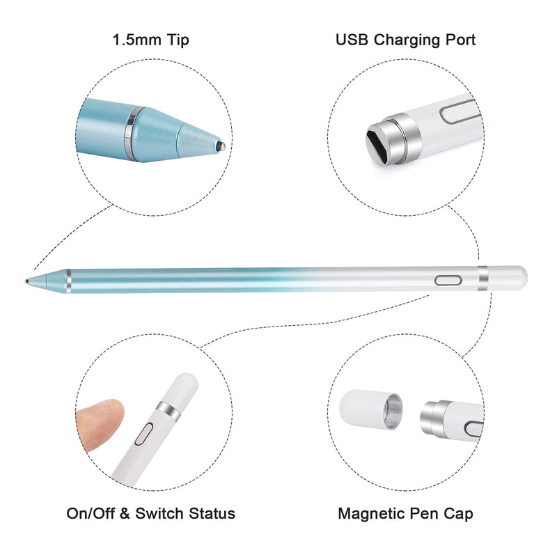 [Australia - AusPower] - Stylus Digital Pen for Touch Screens, Active Pencil Fine Point Compatible with iPhone iPad and Other Tablets for Handwriting and Drawing (White+Blue) 