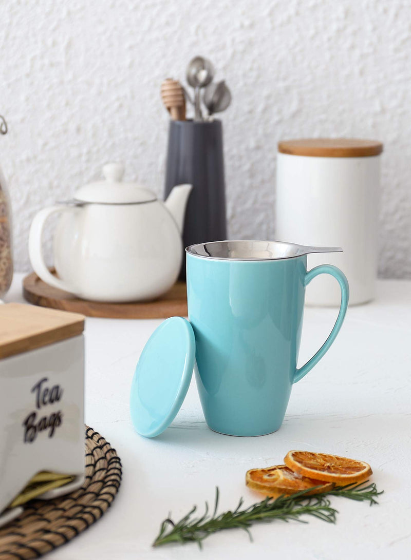 [Australia - AusPower] - Sweese 201.102 Porcelain Tea Mug with Infuser and Lid, 15 OZ, Turquoise 