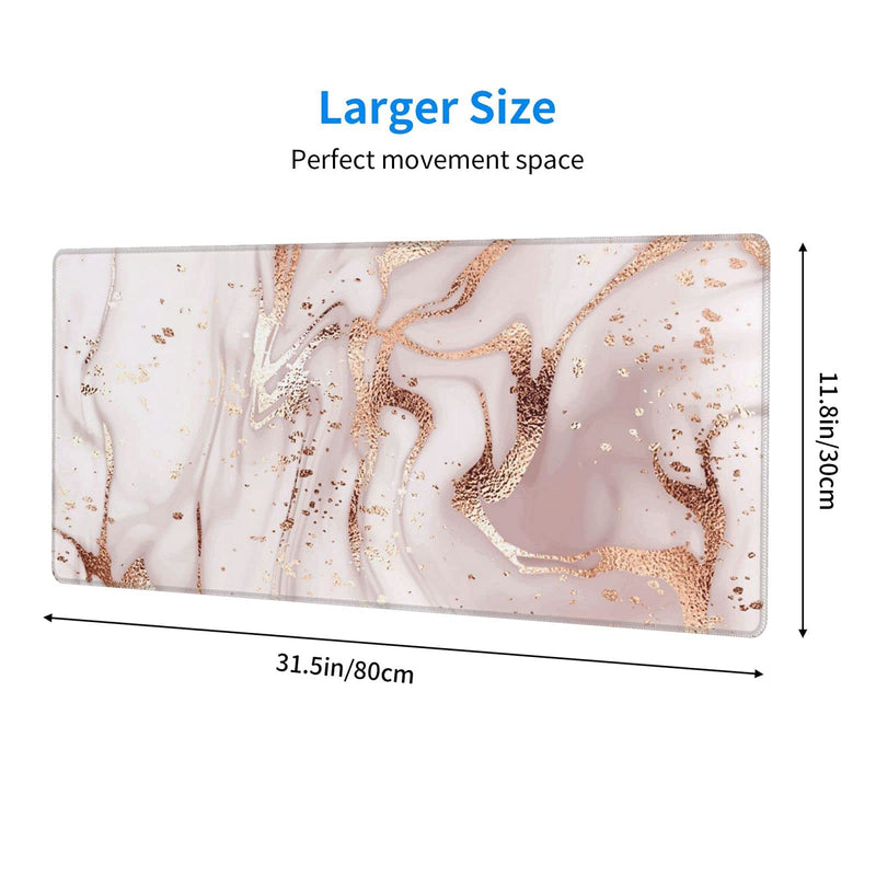 [Australia - AusPower] - Large Mouse Pad Gaming with Stitched Edges, Extra Big Mousepad Non-Slip Base XXL Long Desk Mat for Gamer, Office & Home, 31.5 x 11.8 in,Marble Desk Accessories-Rose Gold Marble Rose Gold Marble2 
