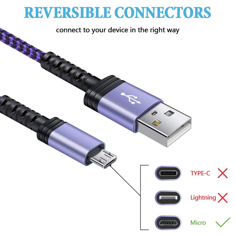 [Australia - AusPower] - Micro USB Charging Cable, 1 Pack 6FT Android Charger Cord Nylon Braided Fast Charging Cable Compatible Samsung Galaxy S6 S7 Edge,Kindle,Android & Windows Smartphones, PS4 and More-Purple purple 