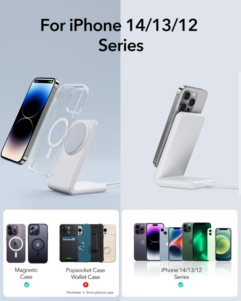[Australia - AusPower] - Meifigno Magnetic Wireless Charger for iPhone 14/13/12 Series, Fast Charging with PD3.0 20W USB-C Adapter & Charging Cable MagSafe Charger Stand for iPhone 14 13 12 Pro Max Plus Mini, White 