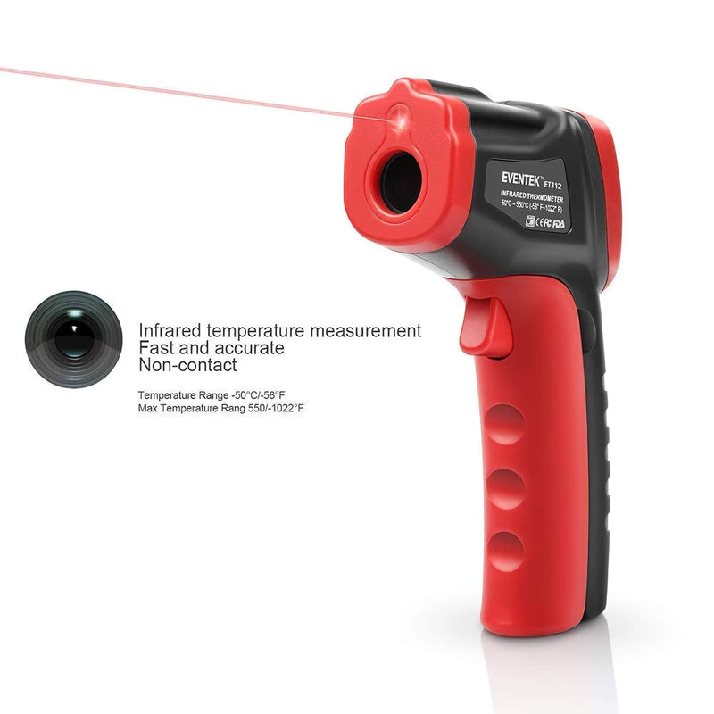 [Australia - AusPower] - Eventek Infrared Thermometer, -50°C~550°C (-58°F~1022°F) IR Laser Thermometer, Non-Contact Digital Temperature Gun for Kitchen Cooking,BBQ,Chocolate,Pizza,Industrial Red/Black【Non-Body use】 Red and Black 
