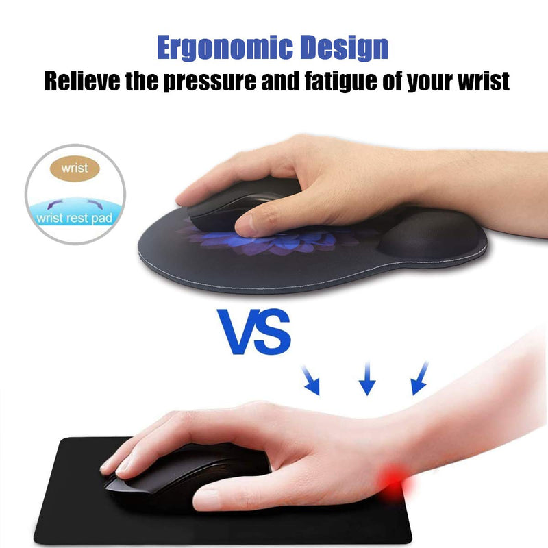 [Australia - AusPower] - Ergonomic Mouse Pad with Wrist Support,Dooke Cute Wrist Pad with Non-Slip Rubber Base for Computer, Laptop, Home Office Gaming, Working, Easy Typing & Pain Relief Purple Flowers 