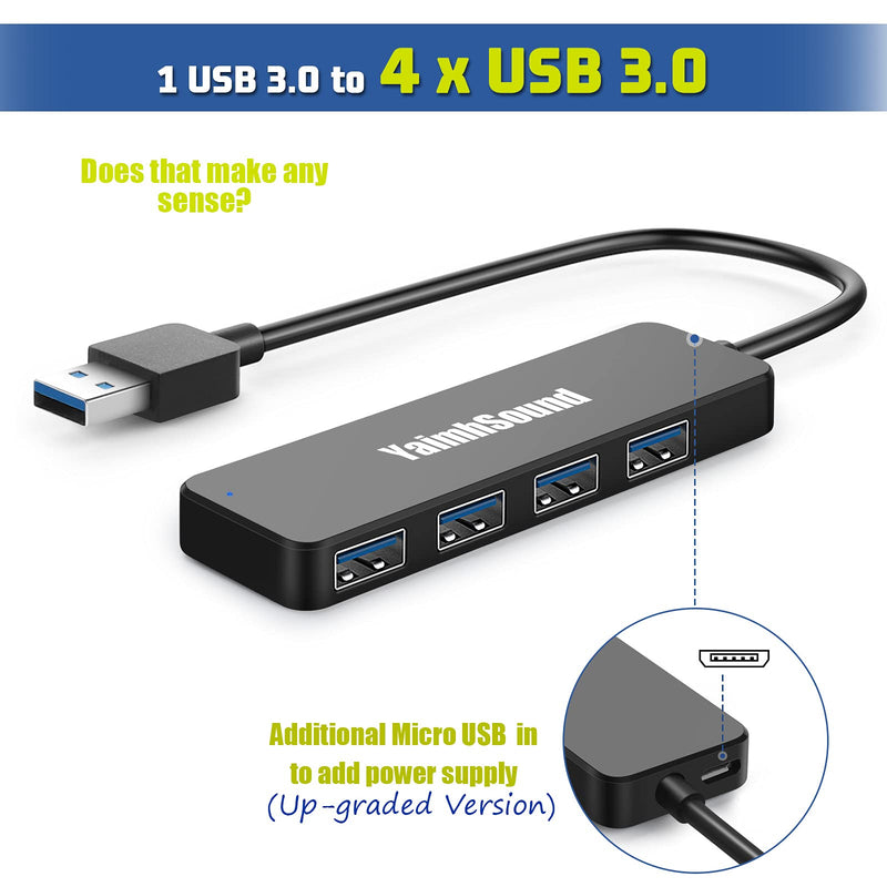 [Australia - AusPower] - 4-Port USB Hub 3.0, YaimhSound USB Splitter for Laptop, Keyboard and Mouse Adapter for Dell, Asus, HP, MacBook Air, Surface Pro, Acer, Xbox, Flash Drive, HDD, Console, Printer, Camera 
