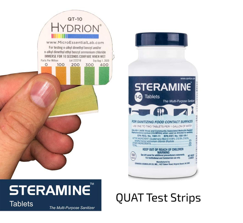 [Australia - AusPower] - Steramine Quat Test Strips for Food Service, 150 x QT-10 Test Strips to Measure 0-400 ppm, for Testing Sanitizing Solutions Made with Steramine Quaternary Tablets, Hydrion QT-10E, 10 x Envelopes 150 Strips 