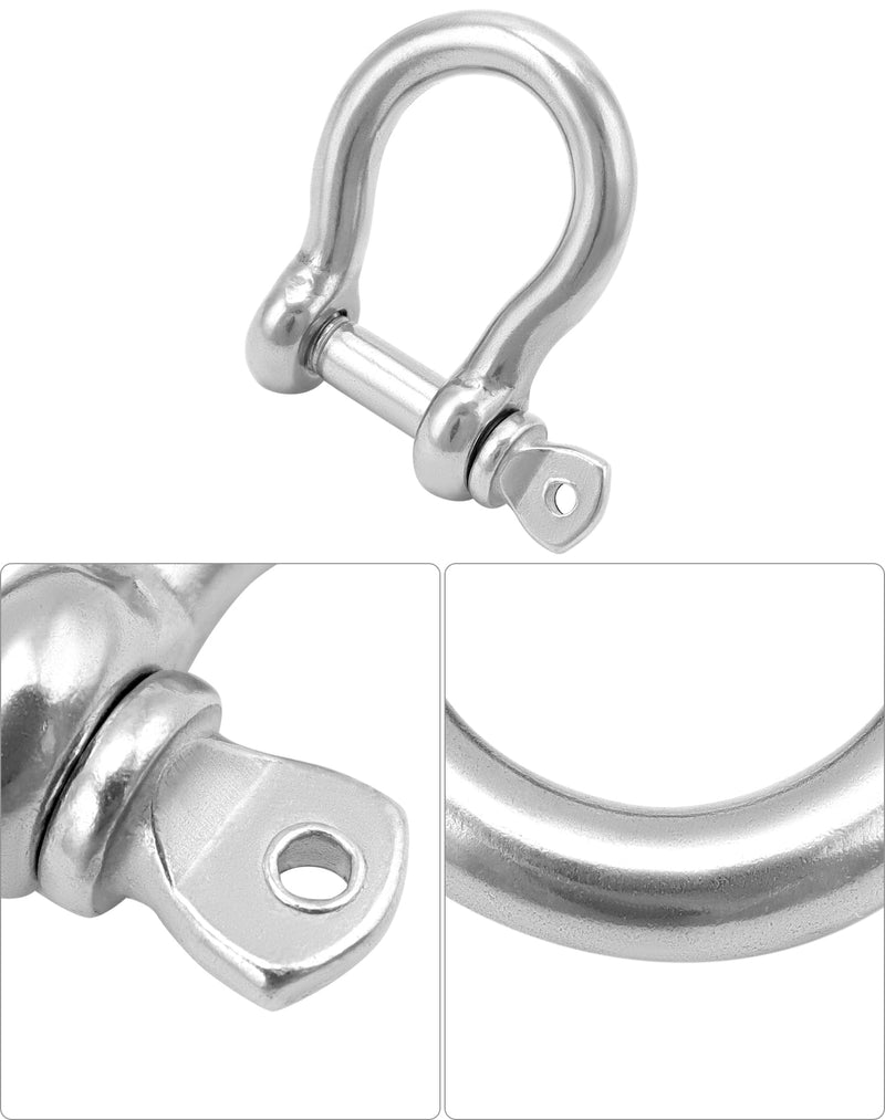 [Australia - AusPower] - QWORK 1/4" D-Ring Shackles, 20 Pcs 304 Stainless Steel Bow Shackle, Safety Chain Shackle, Heavy Duty Anchor Shackle Chains Wirerope Lifting for Rigging, Towing, Anchor 