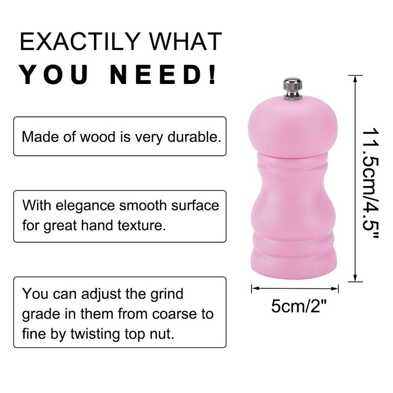 [Australia - AusPower] - uxcell Salt and Grinder 4.5 Inch Wooden Mills Shakers with Adjustable Coarseness for Seasoning Meal Prep Cooking Dining Pink 