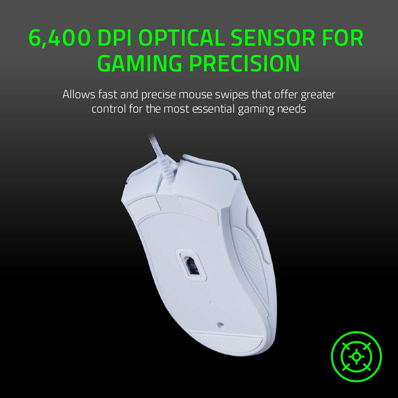 [Australia - AusPower] - Razer DeathAdder Essential (2021) - Wired Gaming Mouse (Optical Sensor, 6400 DPI, 5 Programmable Buttons, Ergonomic Form Factor) White 