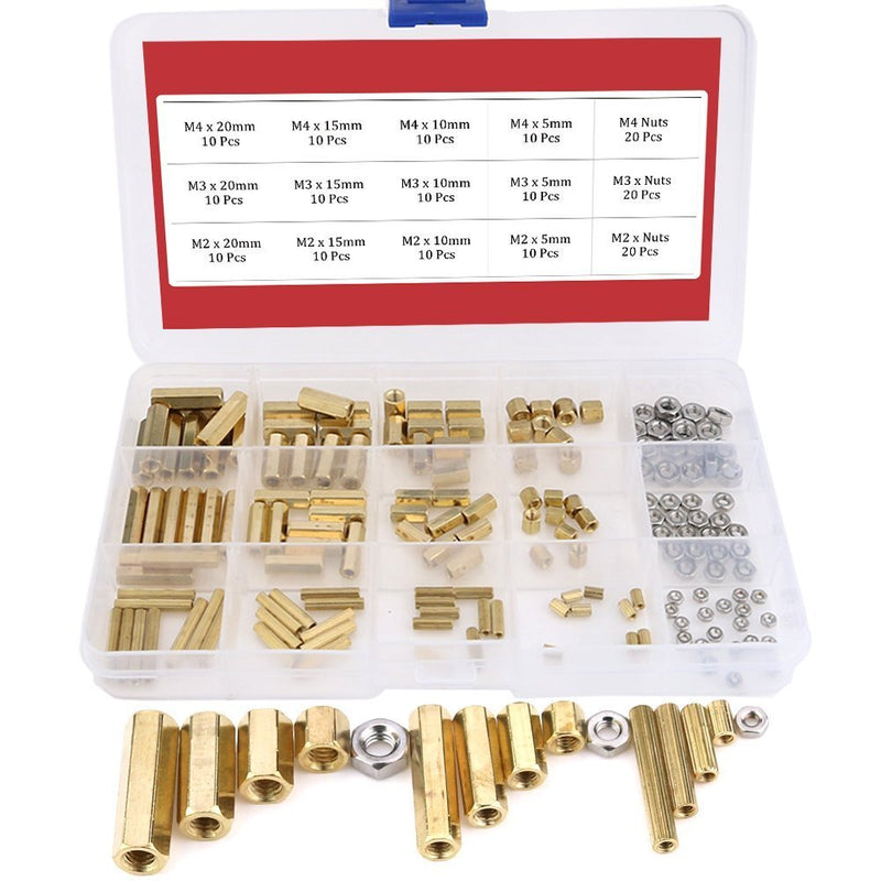 [Australia - AusPower] - Hilitchi 360pcs M2 M3 M4 Male Female Brass Spacer Standoff Screw Nut Assortment Kit Gold 