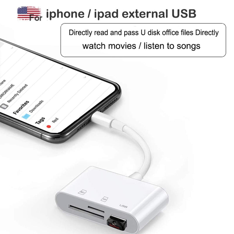 [Australia - AusPower] - Apple Lightning Camera Adapter,3 in 1 Dual USB 3 Camera Adapter+SD Card Camera Reader+Micro SD Multifunctional Portable Adapter for iPhone12/iPad Supports All iOS-Plug and Play[Apple MFi Certified] 