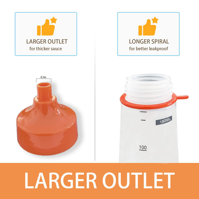 [Australia - AusPower] - TOCKONIMN Condiment Squeeze Squirt Bottles for Sauces Plastic - (2pcs, 6oz) Ketchup Bottles with Top for Paint Cooking Liquids Sauce Dispenser Kitchen Food Bbq Pancake Drizzle Mustard Icing Clear 2 pcs 6 oz Big Mouth,Orange 