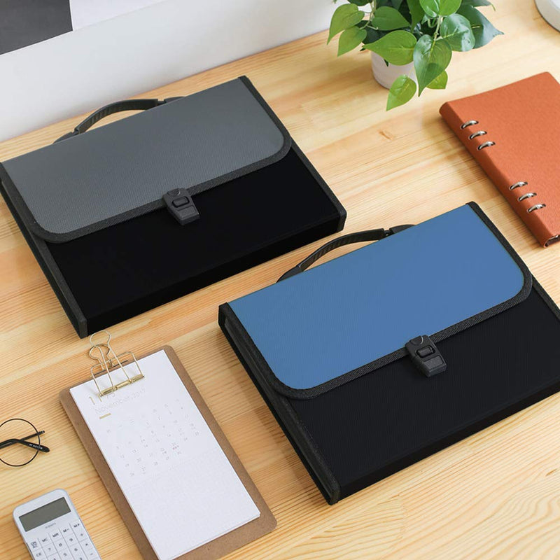 [Australia - AusPower] - Expanding File Folder with Handle, 2019 New 13-Pocket Plastic Expandable File Organizer, A4 Size Waterproof & Durable Accordion File Organizer for School, Office（Deep Blue） Deep Blue 