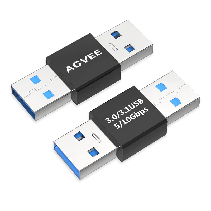 [Australia - AusPower] - AGVEE [4 Pack] USB-A 3.0 Male to USB-A 3.0 Male Adapter, USB 3.0 Converter Coupler Extension Extender Connector, Black 