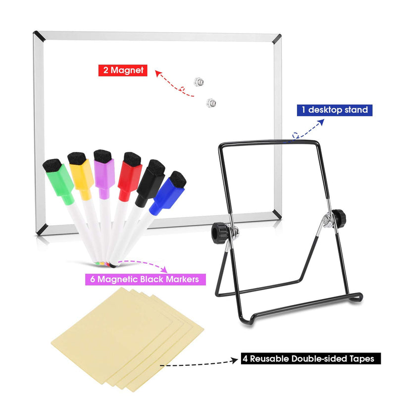 [Australia - AusPower] - White Board Small, Dry Erase Board for Kids, Double Sided, 11 x 14 Inches, Magnetic Whiteboard with 6 Markers, 2 Magnet pins, 4 Tapes and 1 Stand… 11"X14"with Stand 