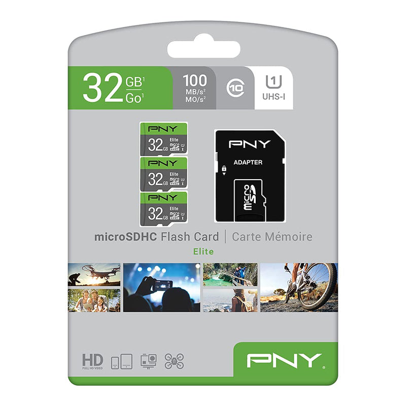 [Australia - AusPower] - PNY 32GB Elite Class 10 U1 microSDHC Flash Memory Card 3-Pack - 100MB/s, Class 10, U1, Full HD, UHS-I, micro SD FLASH CARD - 3 PACK 