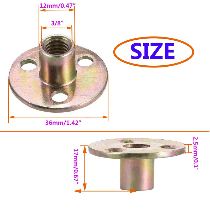 [Australia - AusPower] - Socell 3/8"-16 Brad Hole Tee Nut Carbon Steel Round Base Screw-in T-Nuts Furniture Hardware Flange Insert Female Thread T-Nut 3/8"-16（12pcs） 