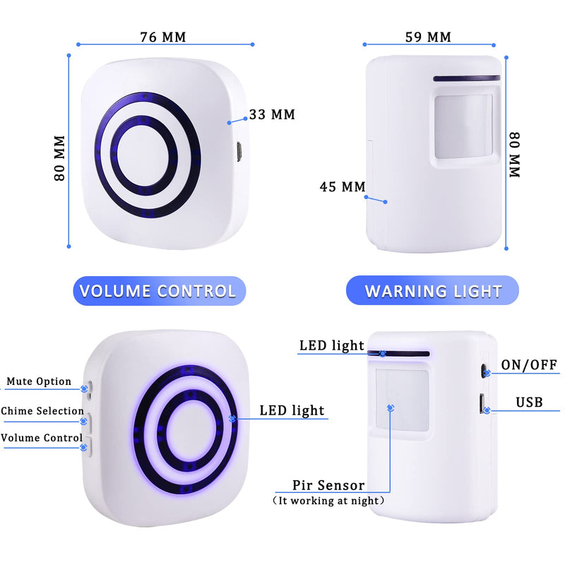 [Australia - AusPower] - Shaogax Motion Sensor Alarm System, Wireless Home Security Driveway Alarm Indoor, Motion Detector Alert with 2 Sensor and 1 Receiver -38 Chime Tunes 
