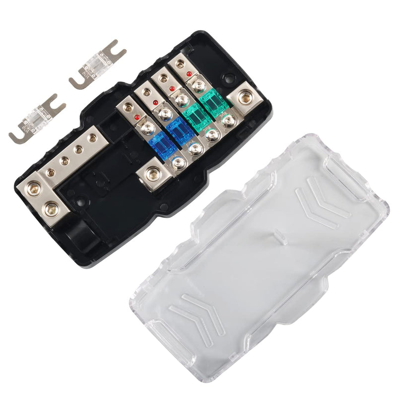 [Australia - AusPower] - Camper Car Audio Distribution Fuse Block with Ground Mini ANL Fuse Box Distribution Block 0/4ga 4 Way Fuses Holder 30A 60A 80Amp Red LED Indicator 