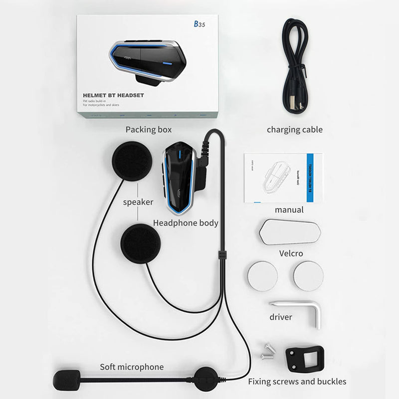 [Australia - AusPower] - Motorcycle Wireless Headset,Type-c Port Headset FM Radio/Handsfree Automatic Answer/Accounce Incoming Phone Number/HD Stereo Music Black2 