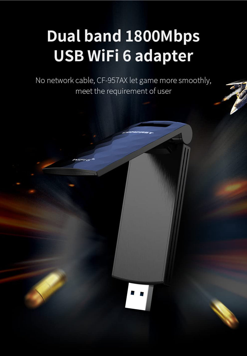 [Australia - AusPower] - OKN USB WiFi Adapter AX1800 USB3.0 WiFi 6 (802.11ax/11ac), Dual Band 5GHz/2.4GHz Wireless Network Adapter, 5dbi Antenna Long Range for PC/Laptop, WPA3 Network Security, Only Support Windows 10 AX1800 USB3.0 WiFi 6 Adapter 