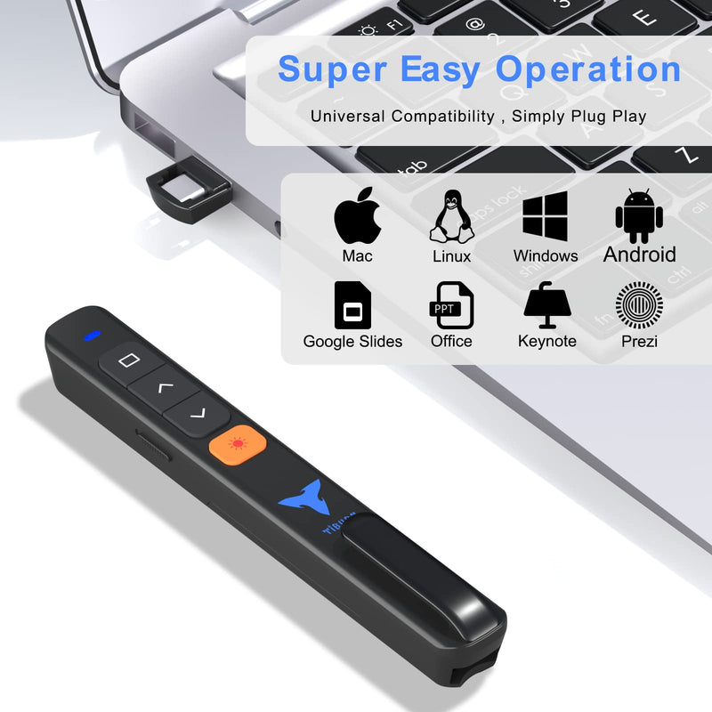 [Australia - AusPower] - Presentation Clicker, TIBURN 100 Feet Wireless Presentation Remote Control USB/USB-C 2 in 1 Slides Clicker for Mac/Win/Computer/Laptop 2.4GHz Presentation Pointer Laser Pointer 