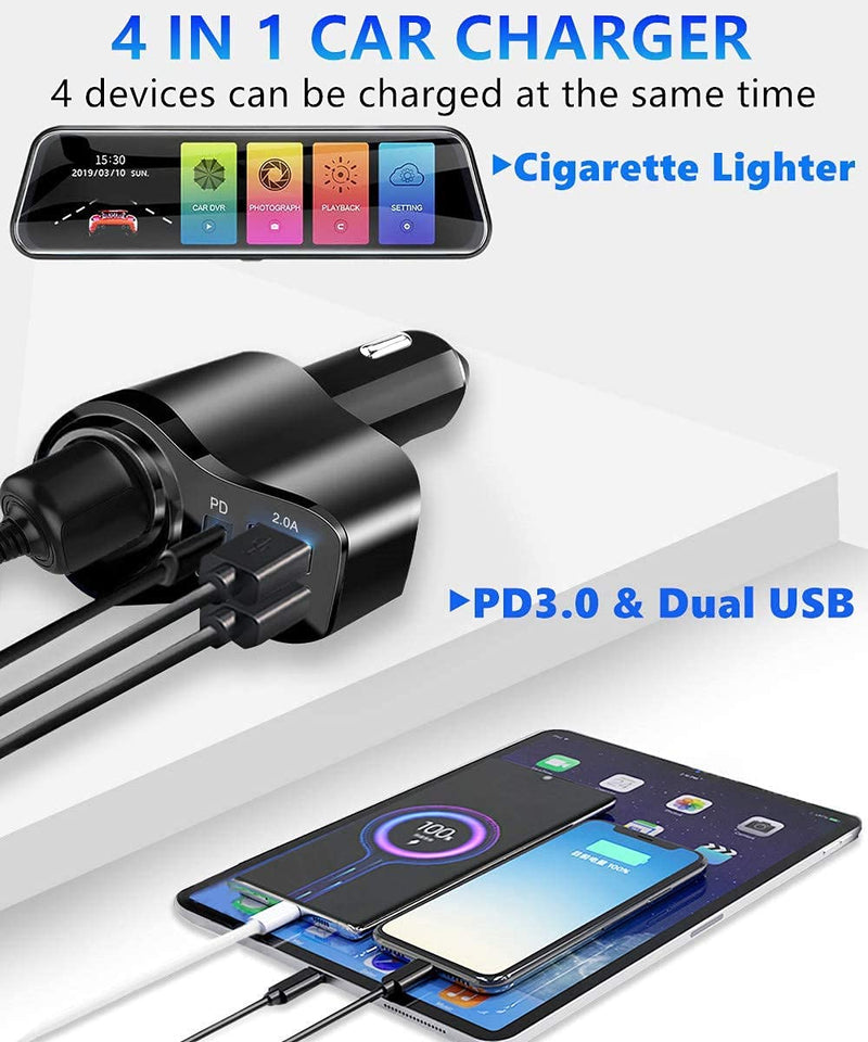 [Australia - AusPower] - 4 in 1 USB C Car Charger, 36W Multi USB Cigarette Lighter Adapter, Socket Splitter with 3 USB Ports, 12V/24V Dual USB Type C PD Fast Car Charger Adapter for iPhone 13/12/11/XS/8,iPad,Samsung,LG,GPS PD3.0 