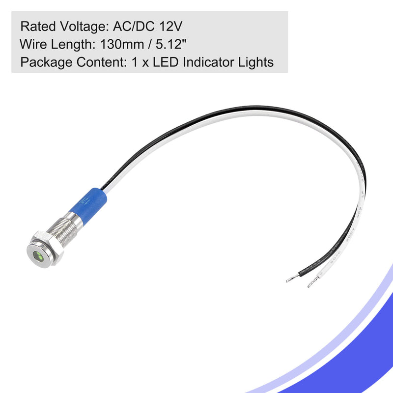 [Australia - AusPower] - MECCANIXITY Indicator LED Light 12V 6mm M6 Panel Mount Metal Waterproof Signal Lamp 130mm Wire with O Ring, Green 