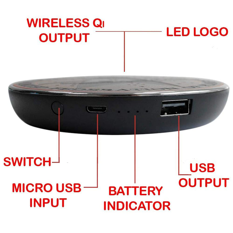 [Australia - AusPower] - Star Trek Qi Wireless Charger with 8000 mAh Backup Battery Pack for Wired and Wireless Charging. Portable Wireless Phone Charger with Starfleet Illuminated Logo. StarTrek Gifts, Collectibles, Gadgets Star Trek Federation 