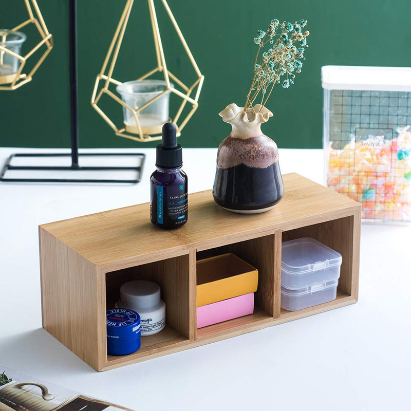 [Australia - AusPower] - YOSCO Bamboo Wood Pens Pencils Holder Cup for Desk Remote Control Holder, Caddy,Organizer,Desktop Storage with 3 Compartments,Multiuse for Store TV Remotes,Game Console,Phones,Office Supplies (3 Grid) 