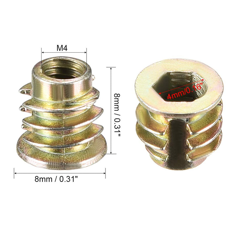 [Australia - AusPower] - uxcell Furniture Threaded Insert Nuts Zinc Alloy M4 Internal Threads 8mm Length 50pcs 
