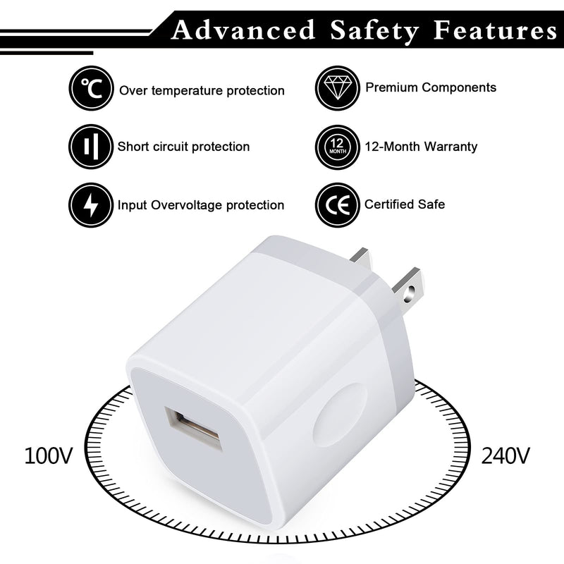 [Australia - AusPower] - Charging Block, Charger Adapter, 3Pack 1A Wall Charger One Port USB Plug Charger Box Compatible with iPhone 13/12 Pro Max/11 Pro Max/SE/8/7/6 Plus, Samsung Galaxy S21 Ultra S20 FE S10 Plus A52 F52 5G White 