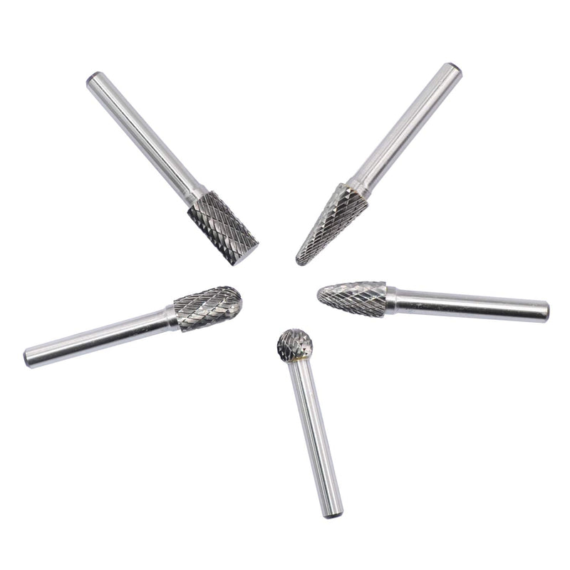 [Australia - AusPower] - Carbide Burrs Set 5pcs with 1/4''Shank Double Cut Solid Power Tools Tungsten Carbide Rotary Files Bits for Die Grinder Metal Wood Carving Engraving Polishing Drilling Grinding Milling Cutting 