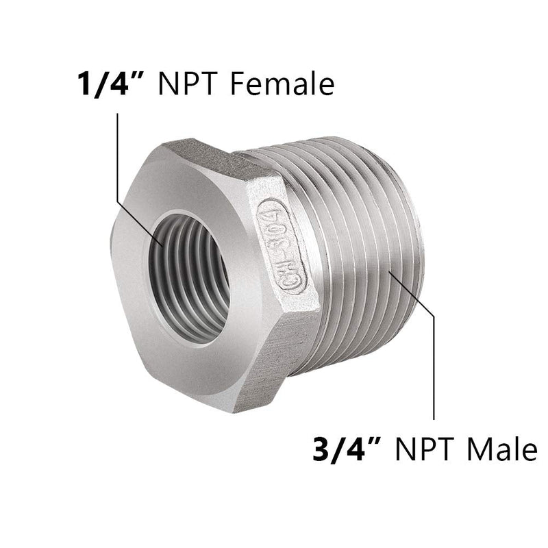 [Australia - AusPower] - Feelers 304 Stainless Steel Reducer Hex Bushing, 3/4" Male NPT x 1/4" Female NPT Reducing Cast Pipe Fitting 3/4"x1/4" 1Pcs 