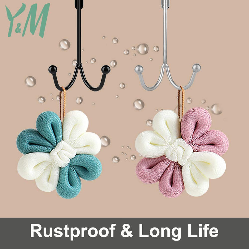 [Australia - AusPower] - Y&M 2PC Over The Door Hooks Double Hooks, Metal Door Hanger Twin Hooks Organizer for Hanging Coats, Hats, Robes, Towels- Silver 2 Silver 2P 