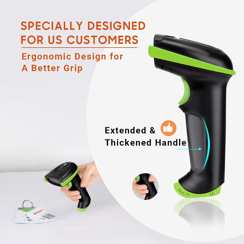 [Australia - AusPower] - Tera Barcode Scanner Wireless Versatile 2-in-1 (2.4Ghz Wireless+USB 2.0 Wired) with Battery Level Indicator 328 Feet Transmission Distance Rechargeable 1D Laser Bar Code Reader USB Handheld (Green) Green 