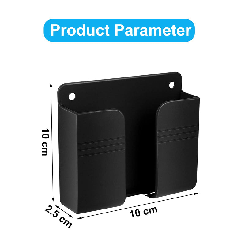 [Australia - AusPower] - 8 Pieces Wall Mount Phone Holder Adhesive Remote Control Storage Box Wall Mount Charging Phone Stand Holder Adhesive Non Slip Media Organizer Storage Box for Bedroom Kitchen Bathroom (Black) Black 