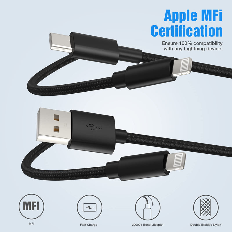 [Australia - AusPower] - [Apple MFi Certified] iPhone Fast Charger, 32W 2 Ports PD/QC3.0 Power Adapter with 2 Pack 6FT Lightning Cables Compatible with iPhone 13/13 Pr 