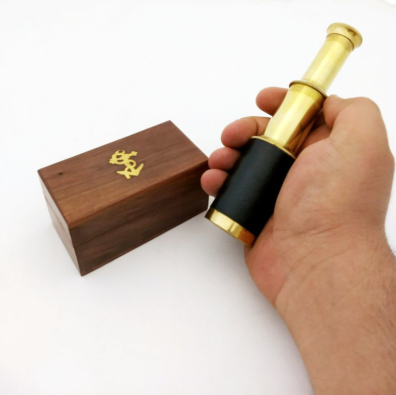 [Australia - AusPower] - 6" Handheld Brass Telescope with Wooden Box - Pirate Navigation 