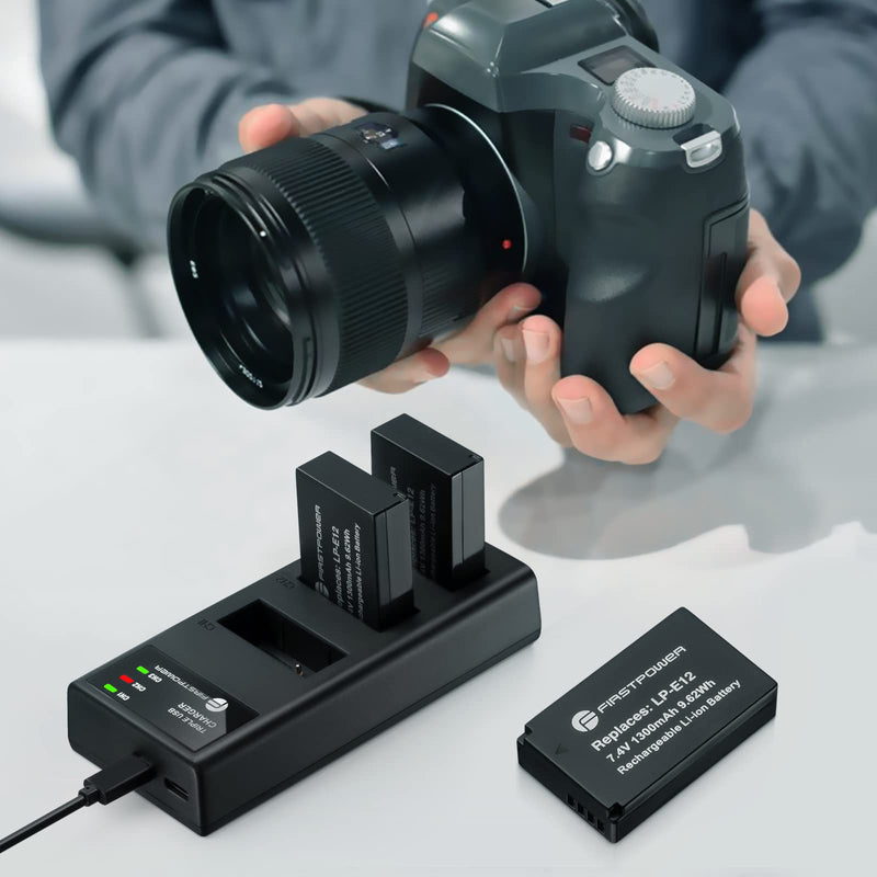 [Australia - AusPower] - FirstPower LP-E12 Battery 3-Pack and Triple Slot Charger for Canon EOS M50, EOS M50 Mark II, EOS M, EOS M2, EOS M10, EOS M100, EOS M200, Rebel SL1, PowerShot SX70 HS Digital Cameras 