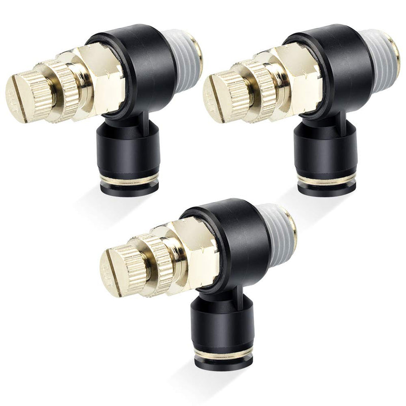 [Australia - AusPower] - TAILONZ PNEUMATIC 3 Pack SL-1/4-N3 Push to Connect Air Line Fitting Air Flow Control Valve 1/4 Inch od 3/8 Inch Npt Elbow 90 Degree Air Speed Control Valve Fitting 1/4"OD3/8"NPT 