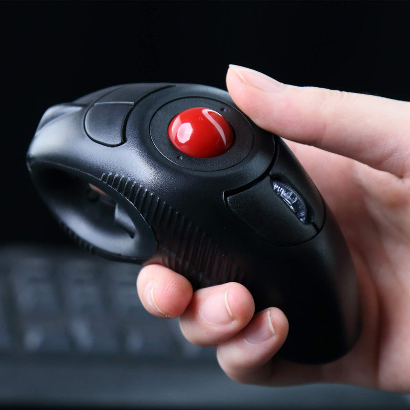 [Australia - AusPower] - EIGIIS 2.4G Ergonomic Trackball Finger Handheld USB Wireless Mouse for PC Laptop Mac Left and Right Handed User (Black Wireless Red TrackBall) Black Wireless Red TrackBall 