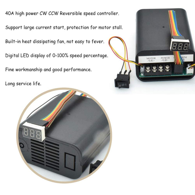 [Australia - AusPower] - Acxico 1Pcs PWM DC Brush Motor Speed Controller DC 10-55V 60A CW CCW Reversible Switch Digital LED Display Potentiometer Switch Built-in Brushless Fan 