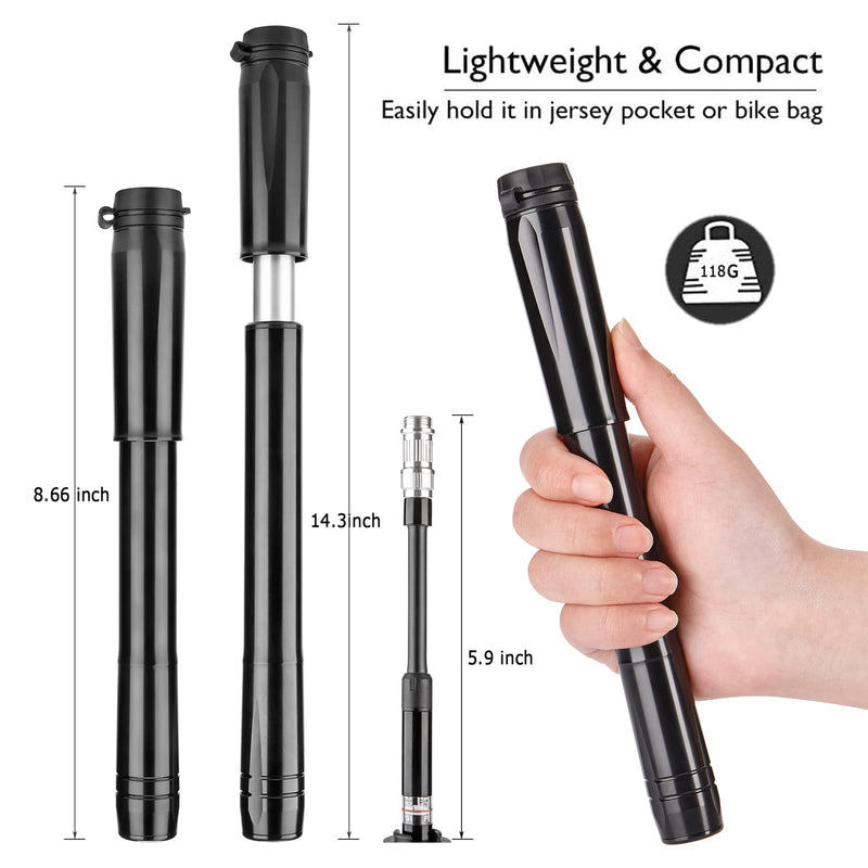 [Australia - AusPower] - Mini Bike Pump with Gauge- Portable Bike Frame Pump Compatible Presta & Schrader Valves-High Pressure 120Psi Hand Bike Tire Pump 