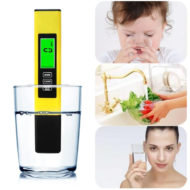 [Australia - AusPower] - PHEPUS TDS Water Digital Tester Kit Zero Water Meter 0-9990 ppm Waterproof with 4-in-1 Feature Stabilizes Readout for Aquaculture Colloidal Silver Wine Pool Hardness Salinity - Leather Case (Yellow) 