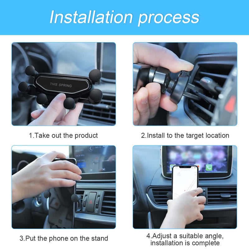 [Australia - AusPower] - Phone Holder for Car, Rotatable Upgraded Gravity Phone Holder with Clip for Air Vent, Universal Car Phone Cradle for iPhone 13 12 11 Pro Max Samsung Galaxy, Car Interior Accessories (Black) Black 